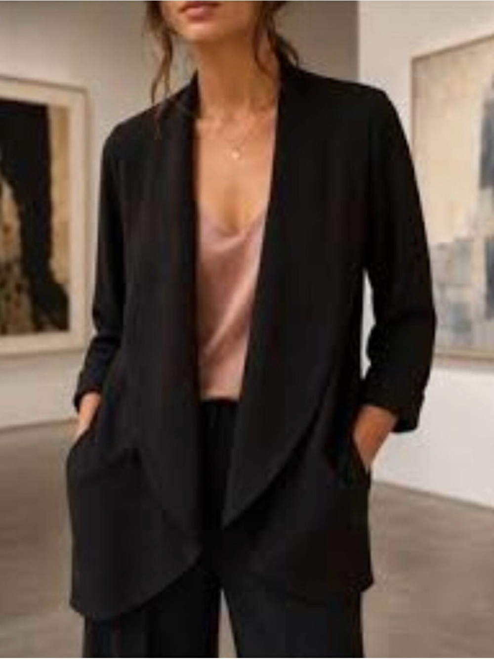 Wilfred Chevelier Black Draped Open-Front Blazer